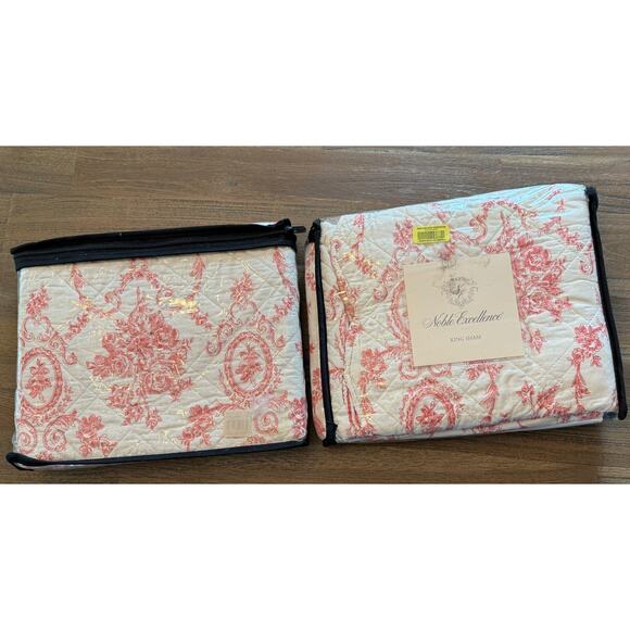 Noble Excellence Sabrina Red Toile Euro Shams NEW Vintage - Picture 1 of 4